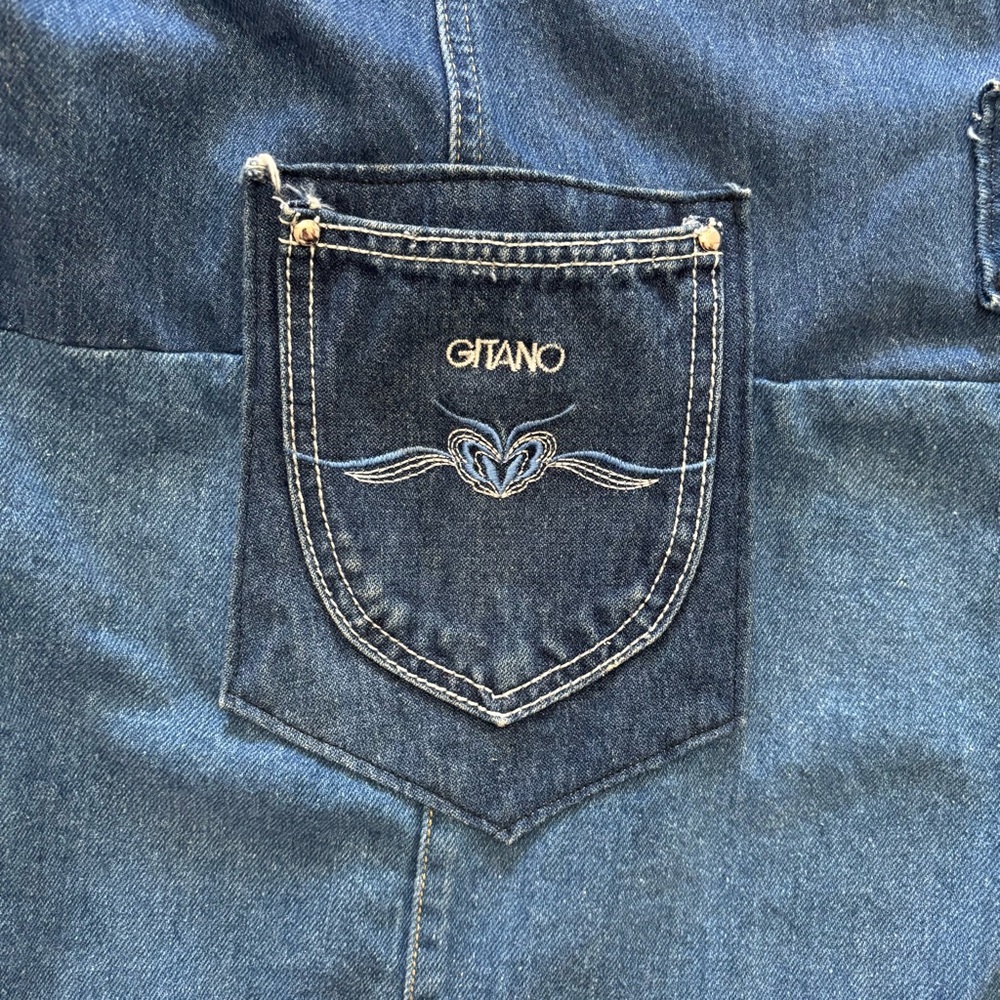 Vintage Upcycled Gitano Denim Pathwork Ponch with Mandarin Collar - Picture 3 of 7